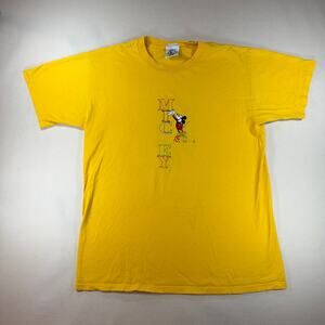 Vintage 90s Mickey & Co Disney Embroidered T Shirt Large Yellow USA Made Unisex